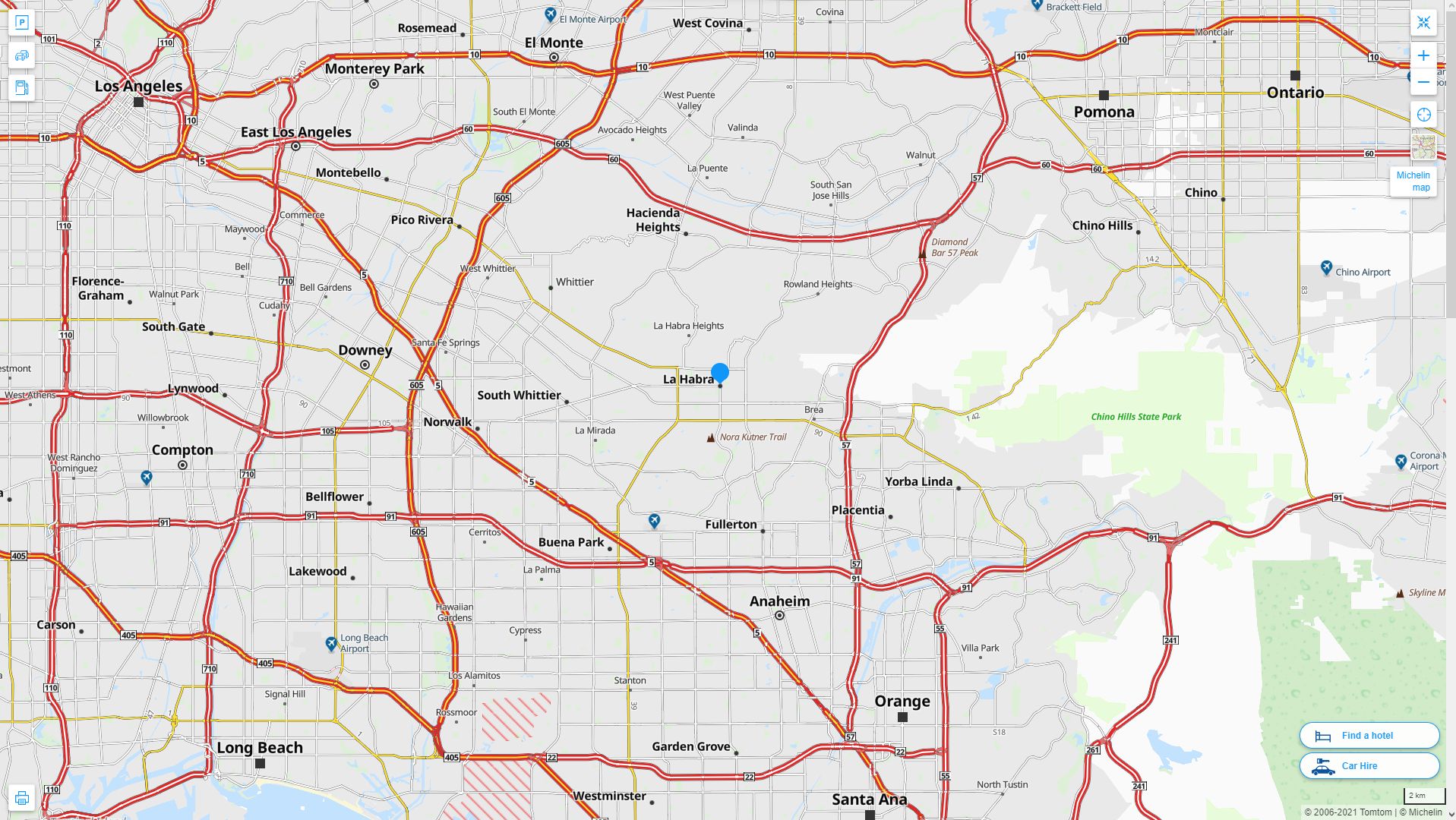 La Habra California Highway and Road Map